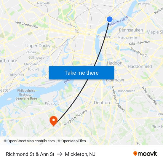 Richmond St & Ann St to Mickleton, NJ map