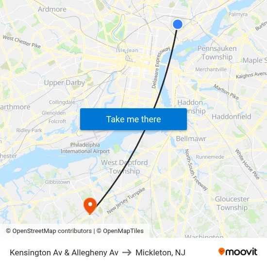 Kensington Av & Allegheny Av to Mickleton, NJ map