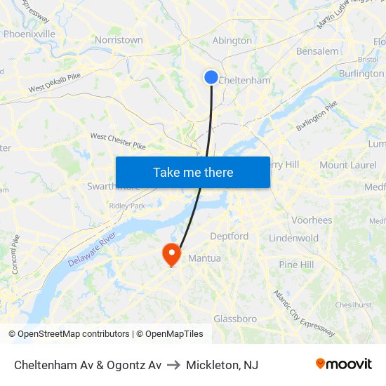 Cheltenham Av & Ogontz Av to Mickleton, NJ map