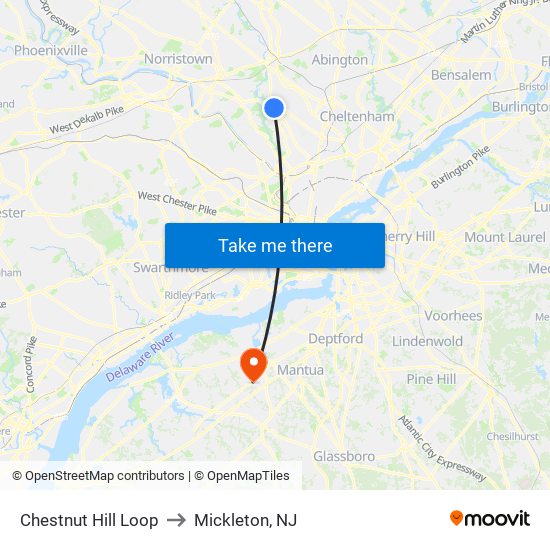 Chestnut Hill Loop to Mickleton, NJ map