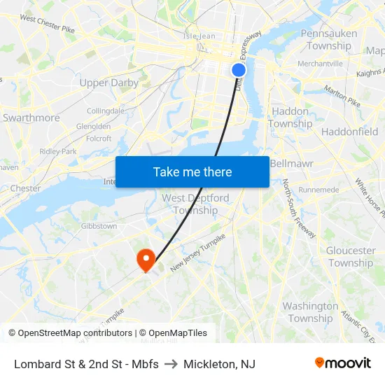 Lombard St & 2nd St - Mbfs to Mickleton, NJ map