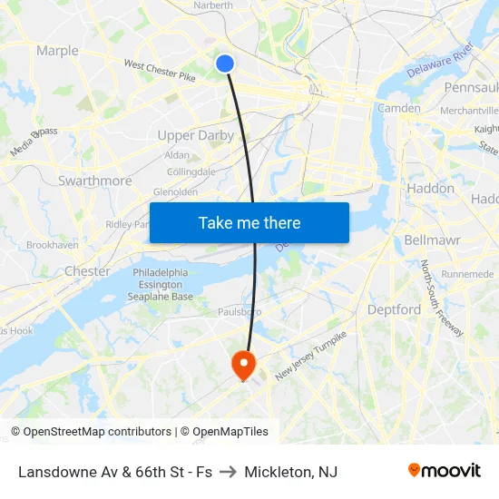 Lansdowne Av & 66th St - Fs to Mickleton, NJ map