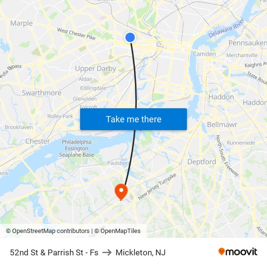 52nd St & Parrish St - Fs to Mickleton, NJ map