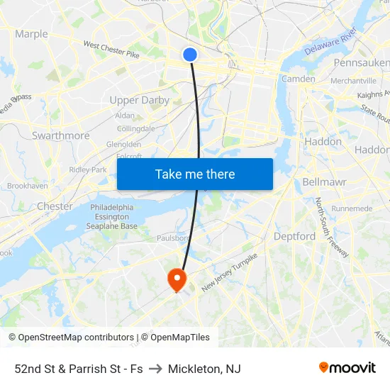 52nd St & Parrish St - Fs to Mickleton, NJ map