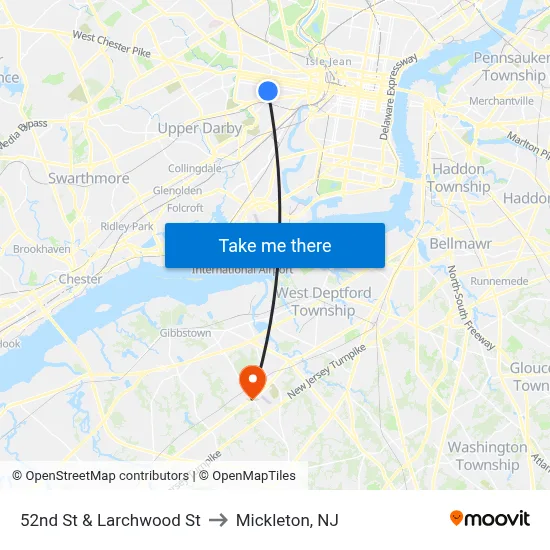 52nd St & Larchwood St to Mickleton, NJ map