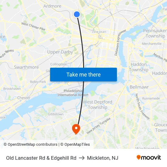 Old Lancaster Rd & Edgehill Rd to Mickleton, NJ map