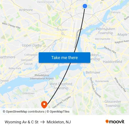 Wyoming Av & C St to Mickleton, NJ map