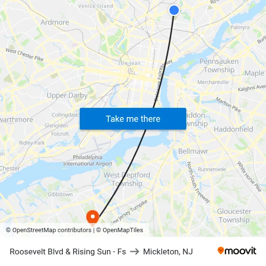 Roosevelt Blvd & Rising Sun - Fs to Mickleton, NJ map