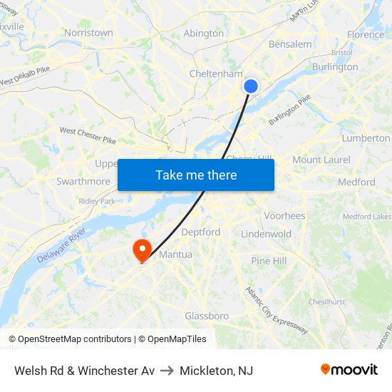 Welsh Rd & Winchester Av to Mickleton, NJ map