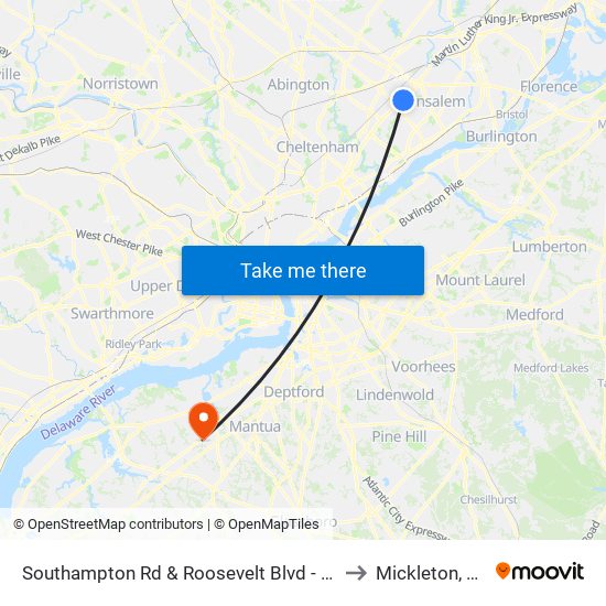 Southampton Rd & Roosevelt Blvd - FS to Mickleton, NJ map