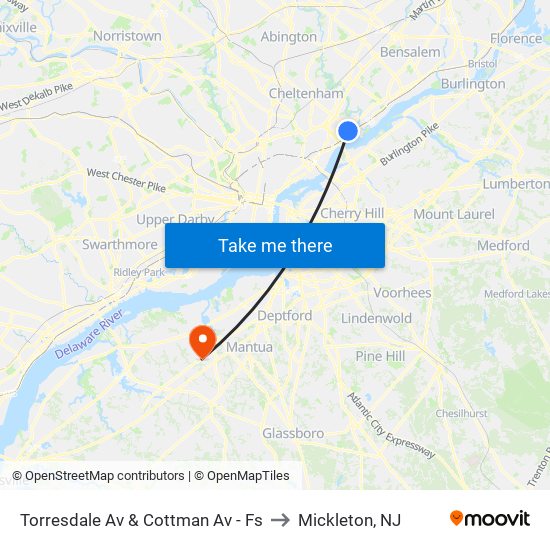 Torresdale Av & Cottman Av - Fs to Mickleton, NJ map