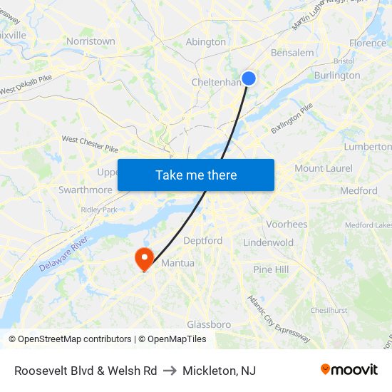 Roosevelt Blvd & Welsh Rd to Mickleton, NJ map