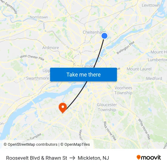 Roosevelt Blvd & Rhawn St to Mickleton, NJ map