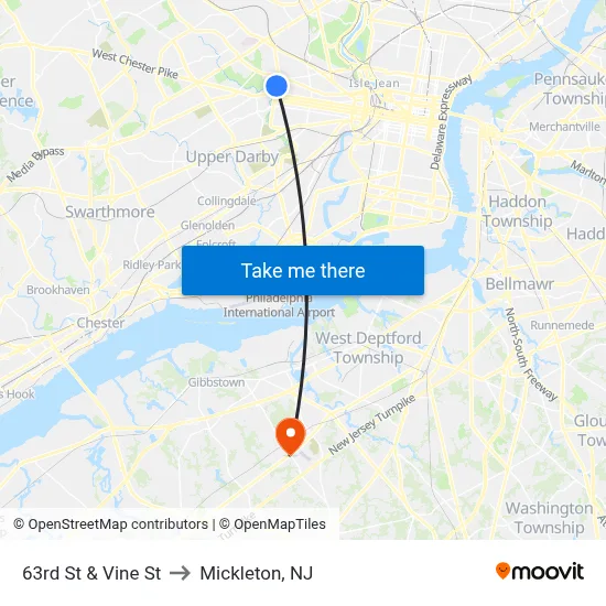 63rd St & Vine St to Mickleton, NJ map