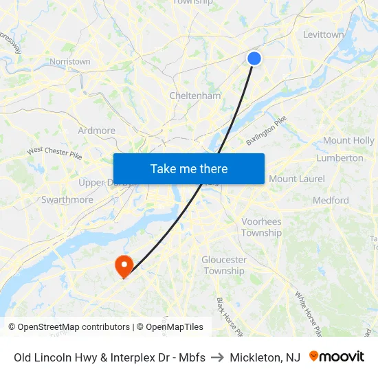 Old Lincoln Hwy & Interplex Dr - Mbfs to Mickleton, NJ map
