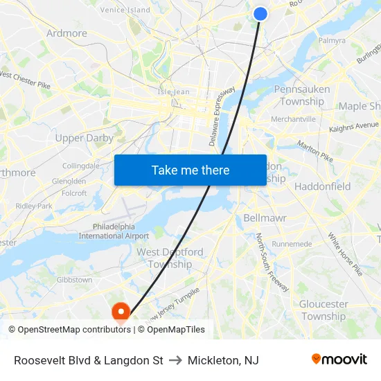 Roosevelt Blvd & Langdon St to Mickleton, NJ map