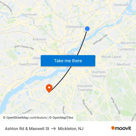 Ashton Rd & Maxwell St to Mickleton, NJ map