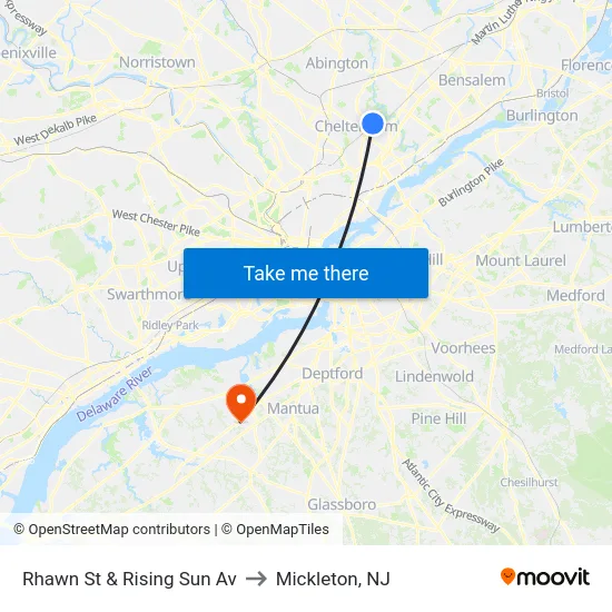 Rhawn St & Rising Sun Av to Mickleton, NJ map