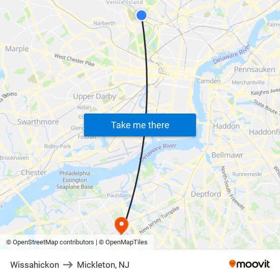 Wissahickon to Mickleton, NJ map