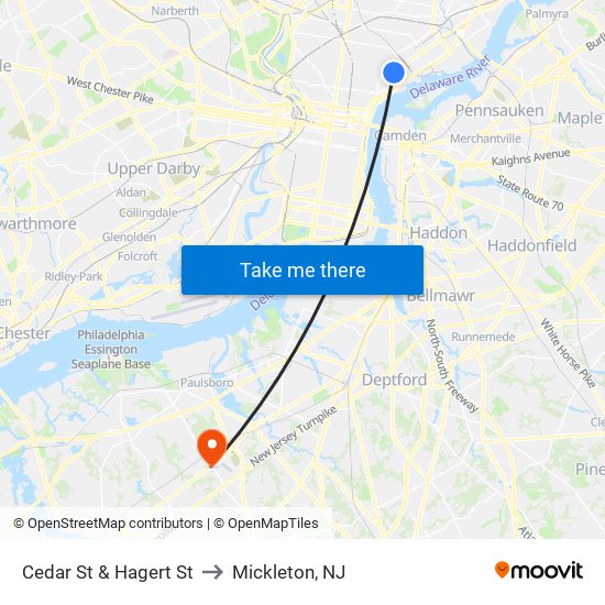 Cedar St & Hagert St to Mickleton, NJ map