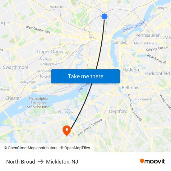 North Broad to Mickleton, NJ map