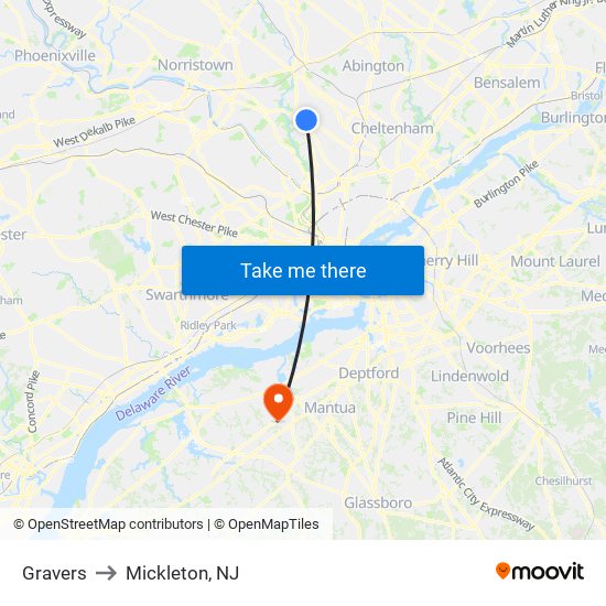 Gravers to Mickleton, NJ map
