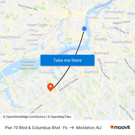 Pier 70 Blvd & Columbus Blvd - Fs to Mickleton, NJ map