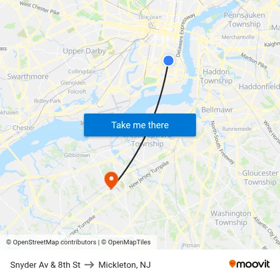 Snyder Av & 8th St to Mickleton, NJ map