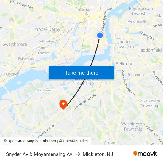Snyder Av & Moyamensing Av to Mickleton, NJ map