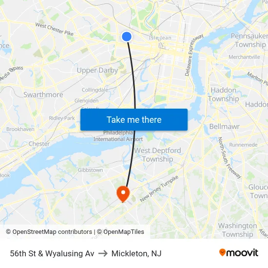 56th St & Wyalusing Av to Mickleton, NJ map