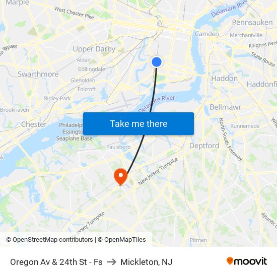 Oregon Av & 24th St - Fs to Mickleton, NJ map