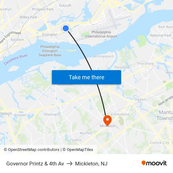 Governor Printz & 4th Av to Mickleton, NJ map