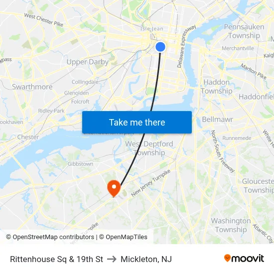 Rittenhouse Sq & 19th St to Mickleton, NJ map