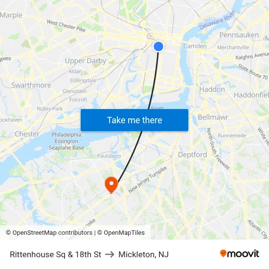Rittenhouse Sq & 18th St to Mickleton, NJ map