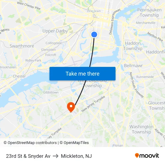 23rd St & Snyder Av to Mickleton, NJ map