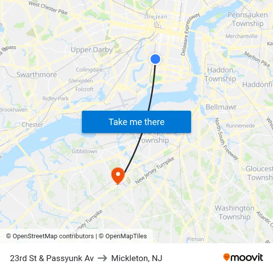 23rd St & Passyunk Av to Mickleton, NJ map