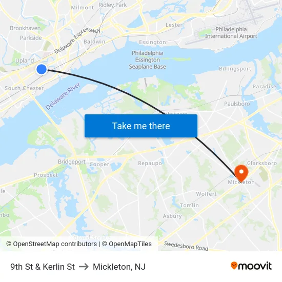 9th St & Kerlin St to Mickleton, NJ map