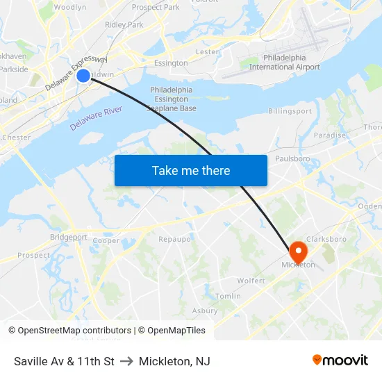 Saville Av & 11th St to Mickleton, NJ map