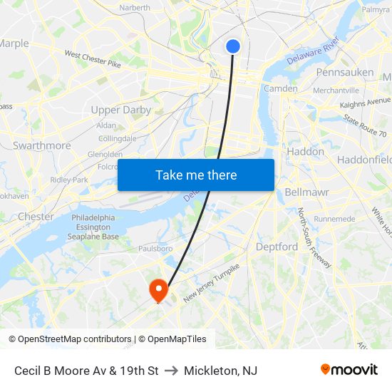 Cecil B Moore Av & 19th St to Mickleton, NJ map
