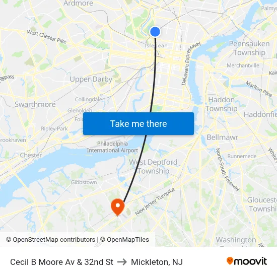 Cecil B Moore Av & 32nd St to Mickleton, NJ map