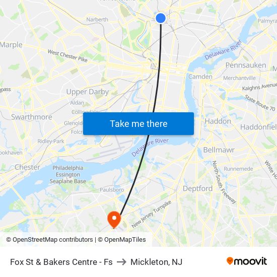 Fox St & Bakers Centre - Fs to Mickleton, NJ map