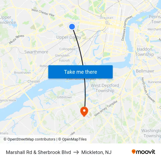 Marshall Rd & Sherbrook Blvd to Mickleton, NJ map
