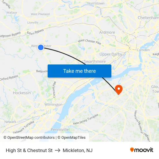 High St & Chestnut St to Mickleton, NJ map