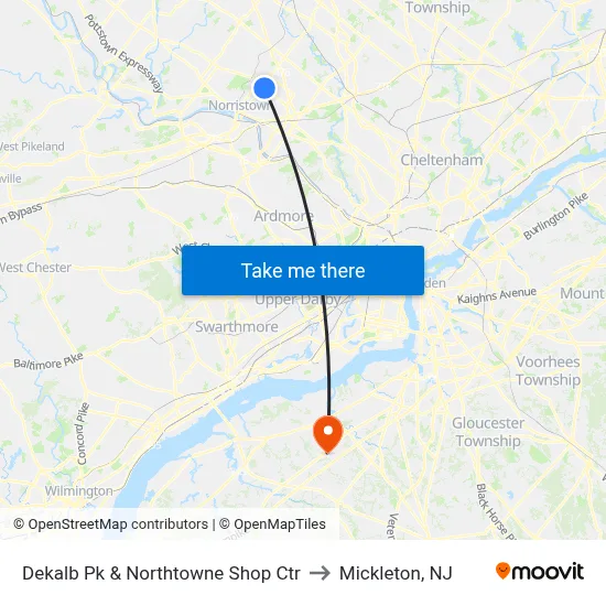 Dekalb Pk & Northtowne Shop Ctr to Mickleton, NJ map