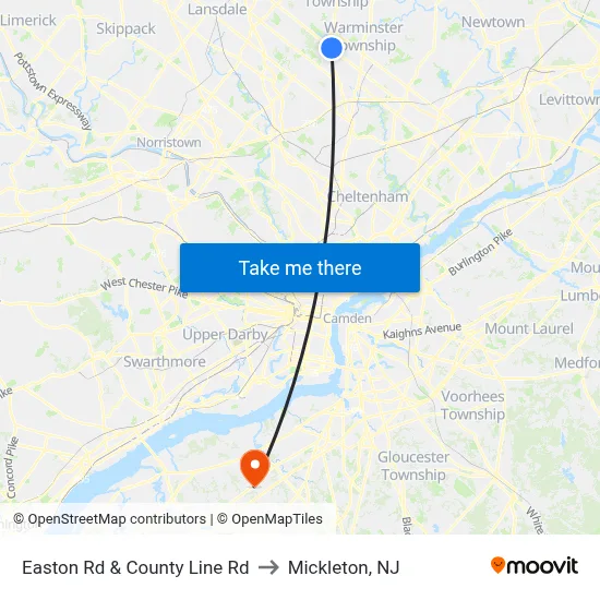 Easton Rd & County Line Rd to Mickleton, NJ map