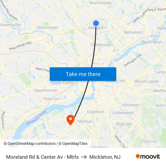 Moreland Rd & Center Av - Mbfs to Mickleton, NJ map