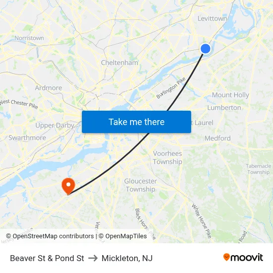 Beaver St & Pond St to Mickleton, NJ map