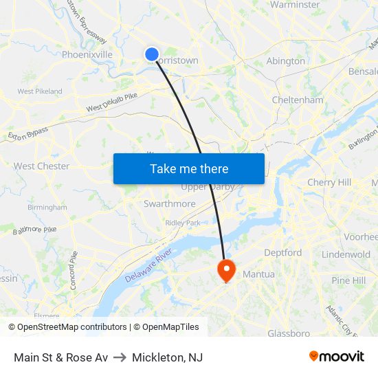 Main St & Rose Av to Mickleton, NJ map