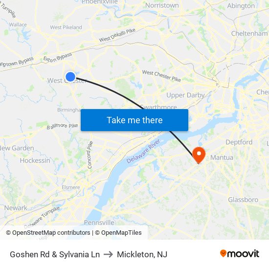 Goshen Rd & Sylvania Ln to Mickleton, NJ map