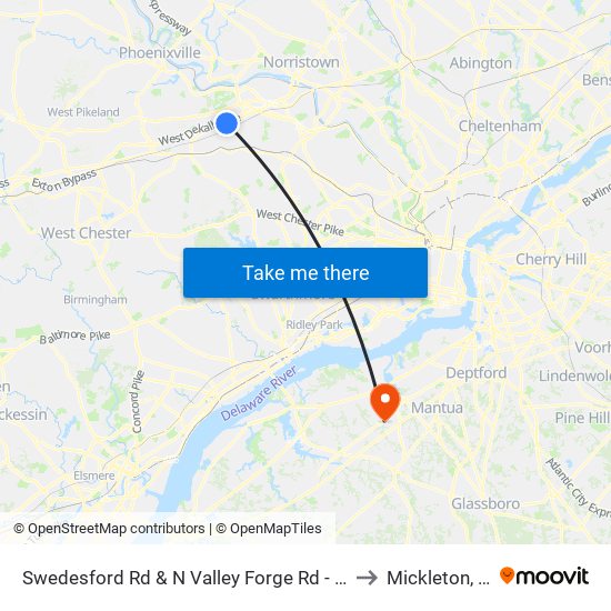 Swedesford Rd & N Valley Forge Rd - Mbfs to Mickleton, NJ map